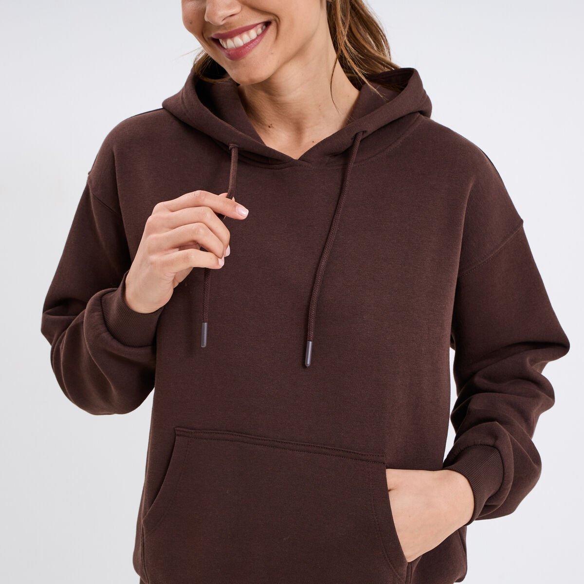 Sweat hoodie molleton à capuche marron foncé femme