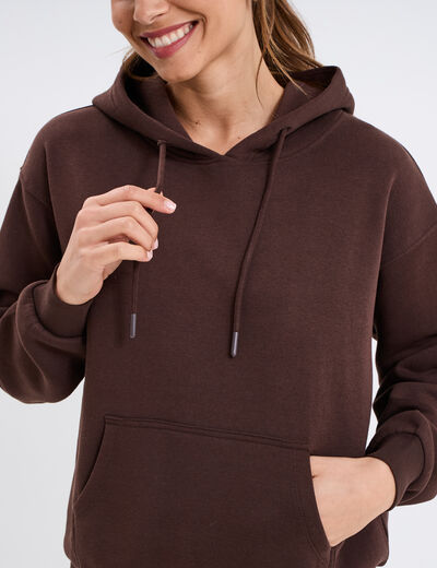 Sweat hoodie molleton à capuche marron foncé femme