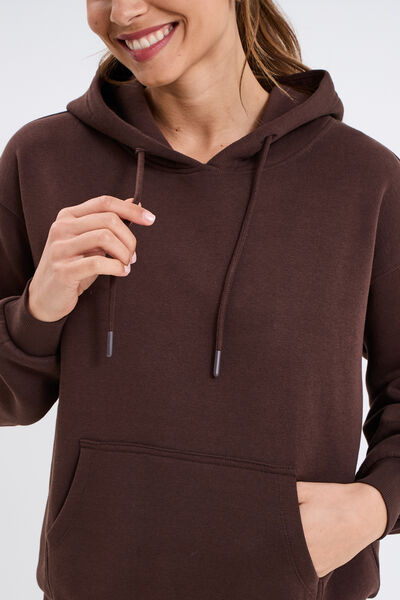 Sweat hoodie molleton &agrave; capuche marron fonc&eacute; femme