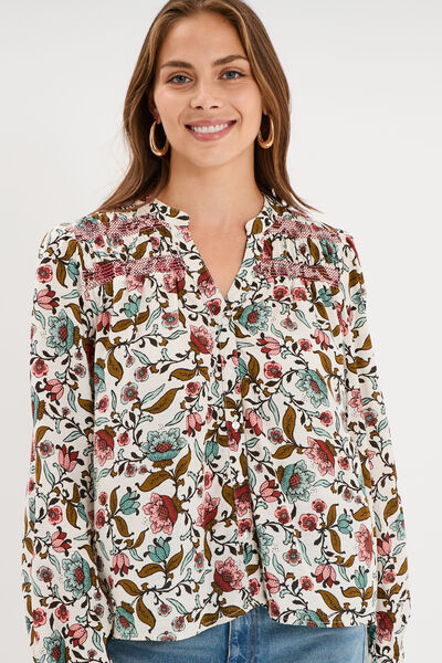 Chemise fluide &eacute;paules smock&eacute;es multicolore femme
