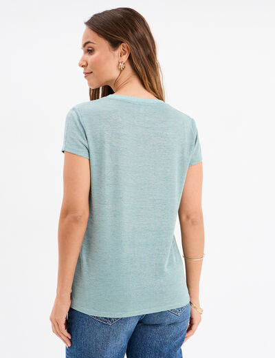 T-shirt col en V manches courtes bleu gris femme