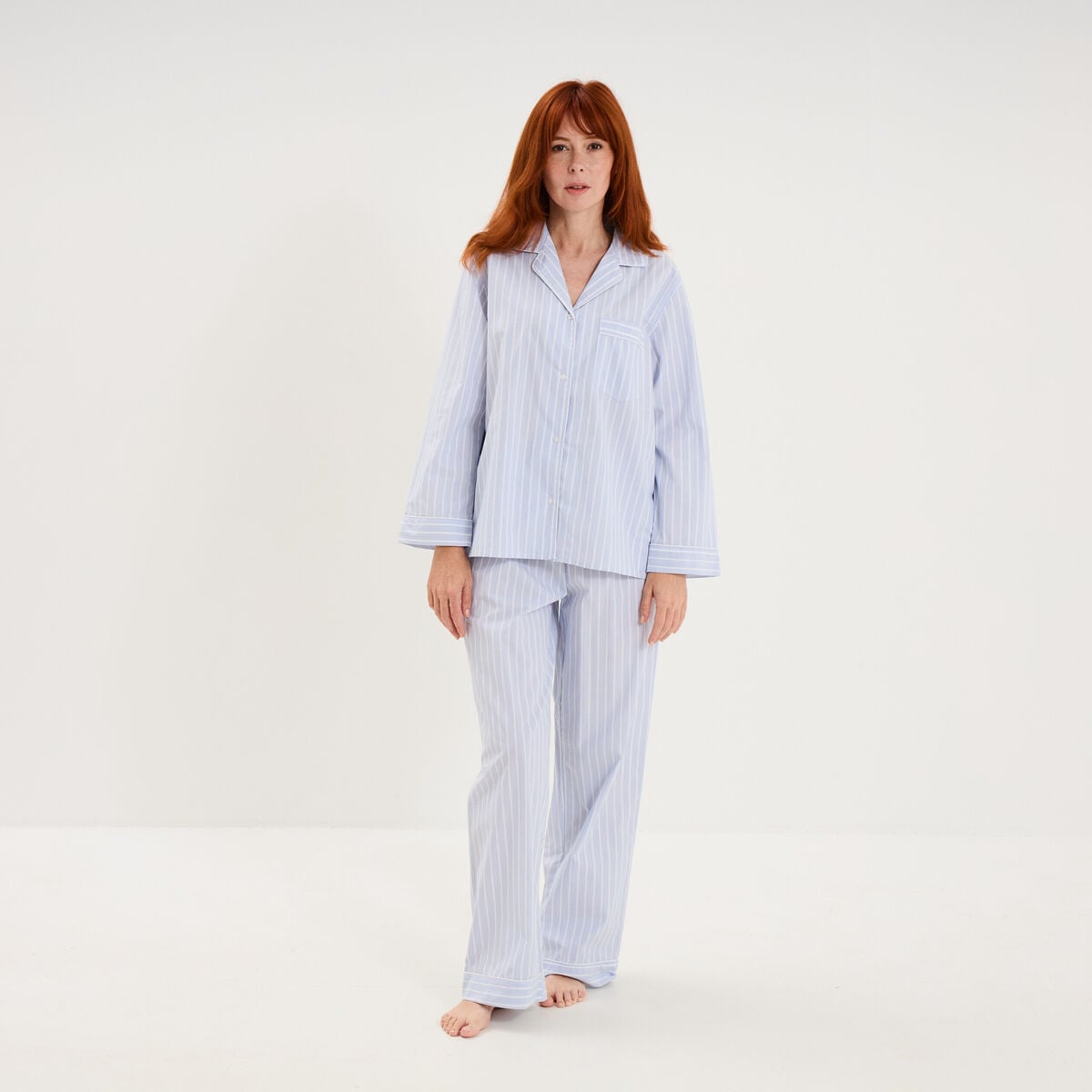 Ensemble pyjama chemise manches longues ecru femme