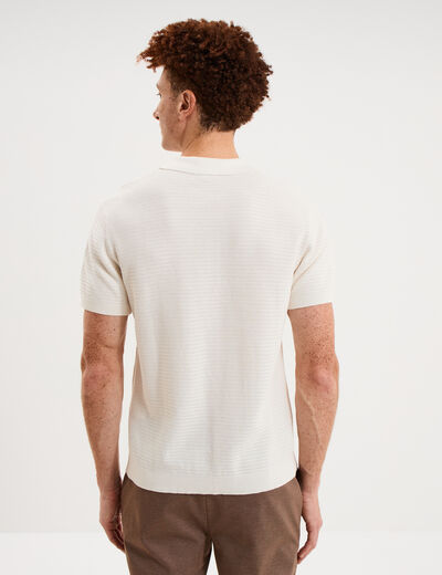 Polo manches courtes textur&eacute; coton blanc homme