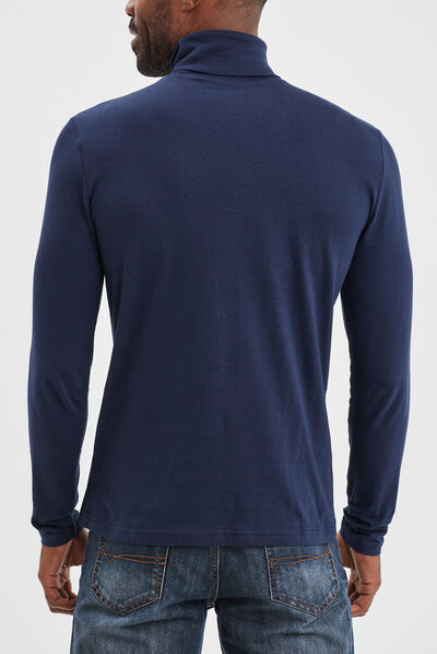T-shirt col roulé manches longues bleu marine homme