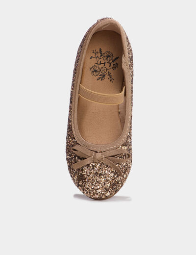 Ballerines &agrave; paillettes avec bride marron fille