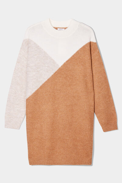 Robe pull col montant manches longues sable femme grande taille