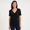 T-shirt fluide col en V manches courtes noir femme