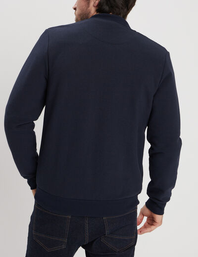 Gilet reli&eacute;f&eacute; manches longues zipp&eacute; bleu marine homme