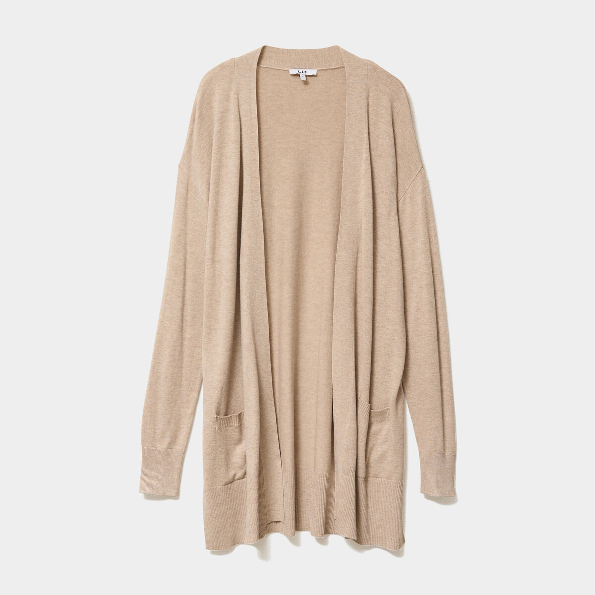 Gilet mi-long manches longues beige femme