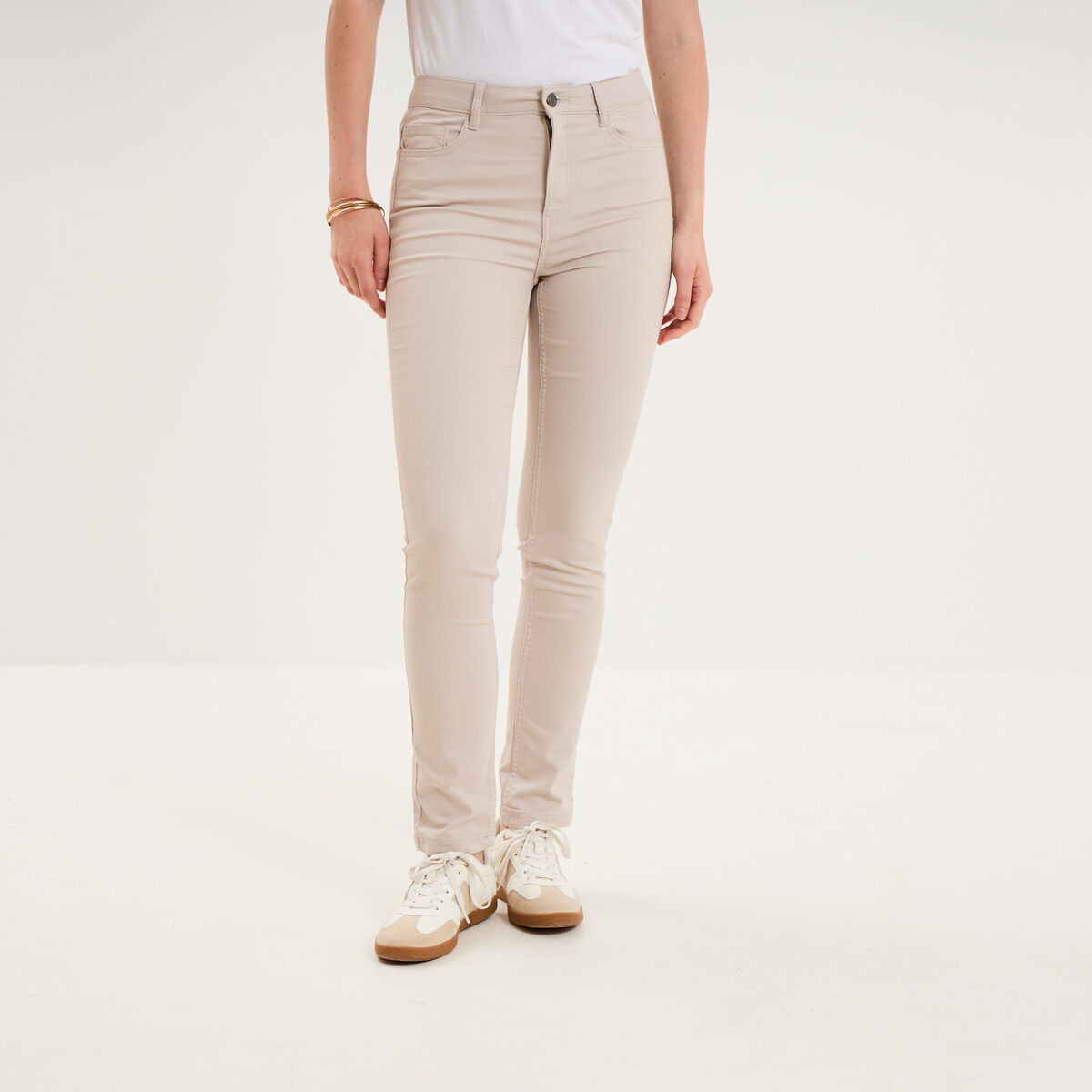 Pantalon slim stretch beige femme
