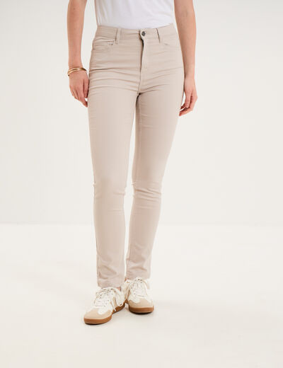 Pantalon slim stretch beige femme