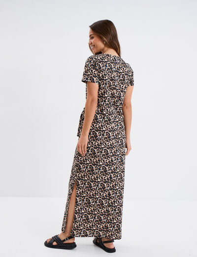 Robe midi taille effet noué coton beige femme