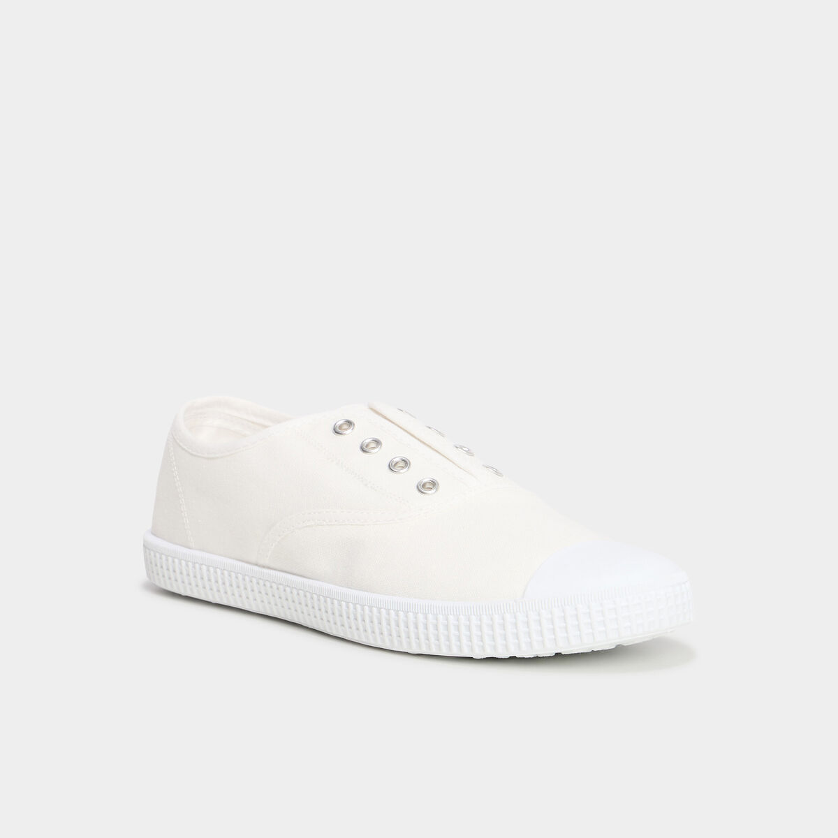 Tennis basses en toile enfilage facile blanc femme