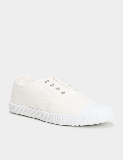 Tennis basses en toile enfilage facile blanc femme