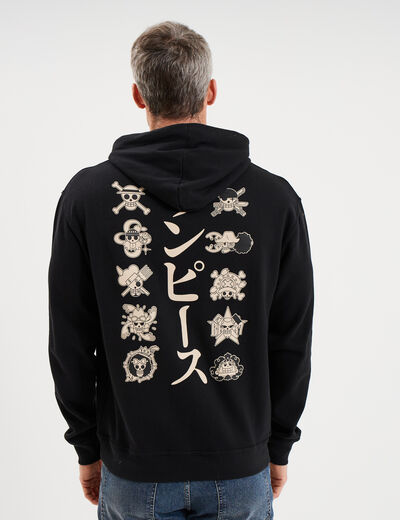 Sweat hoodie molleton One Piece noir homme