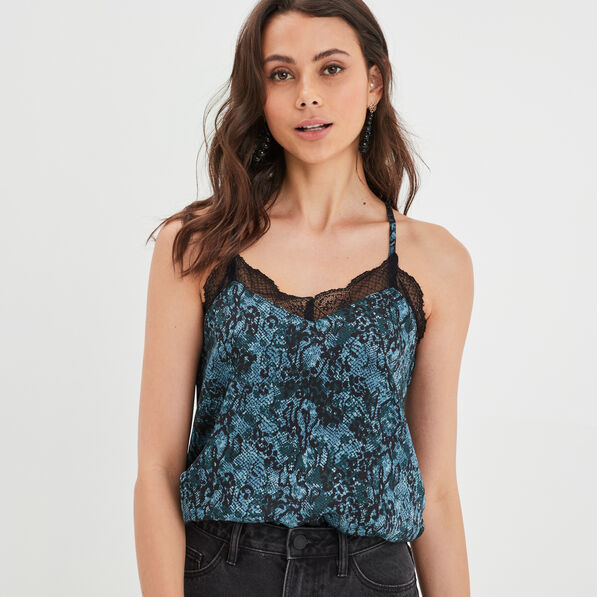 Caraco satin avec dentelle Liberto bleu canard femme