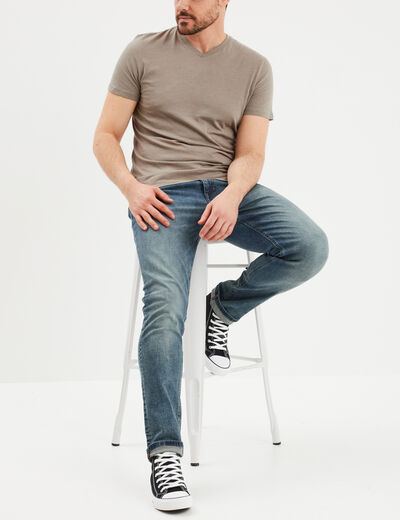 T-shirt manches courtes coton col V taupe homme