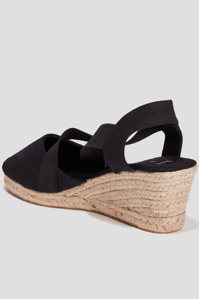 Sandales espadrilles compens&eacute;es noir femme