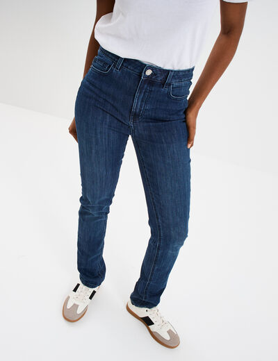 Jeans slim taille haute 5 poches bleu femme