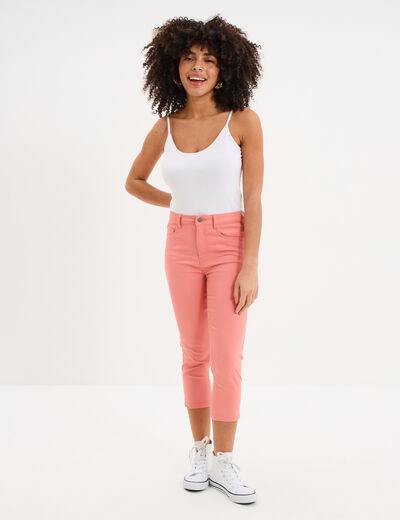 Pantacourt slim twill 5 poches rose vif femme