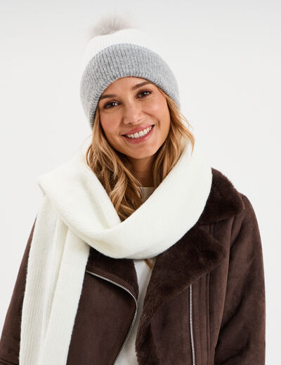 Ensemble &eacute;charpe et bonnet gris femme