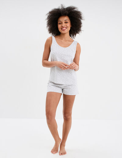 Ensemble pyjama short et débardeur coton gris clair femme