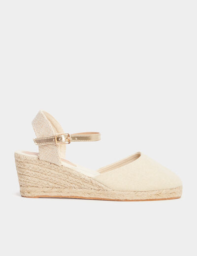 Sandales espadrilles compens&eacute;es toile jaune or femme