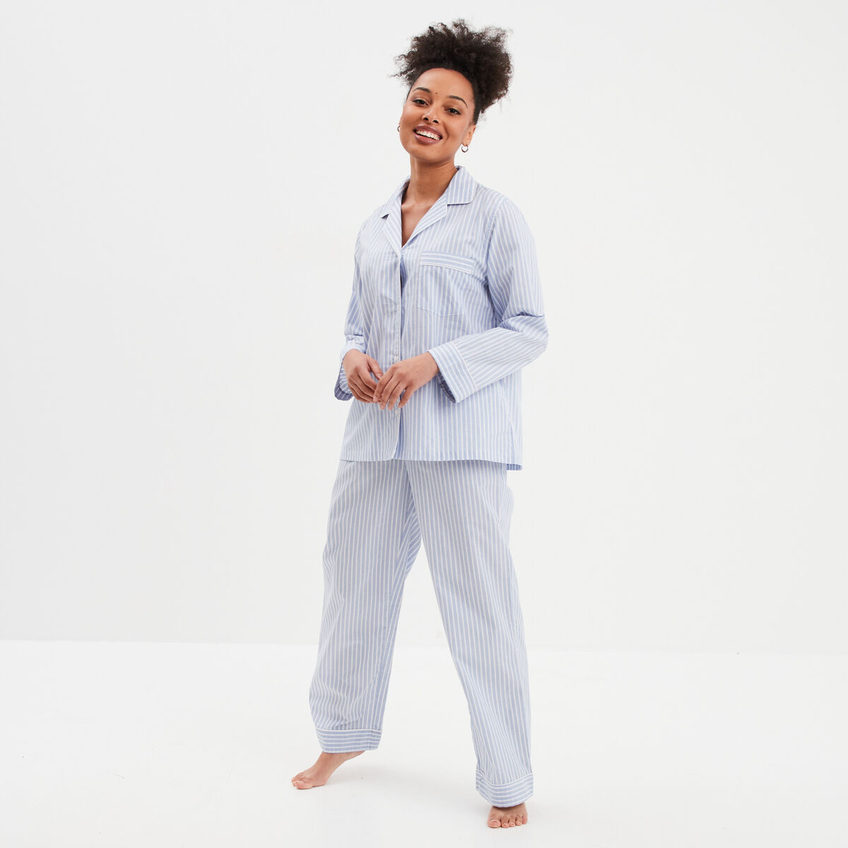 Ensemble pyjama pantalon chemise coton ecru femme