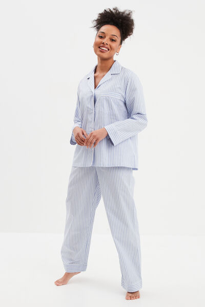 Ensemble pyjama pantalon chemise coton ecru femme