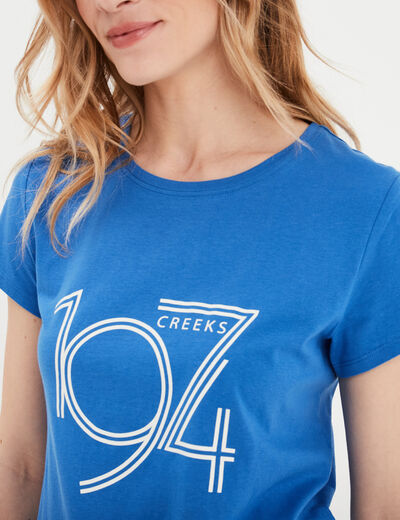 T-shirt ajusté col rond coton Creeks bleu electrique femme