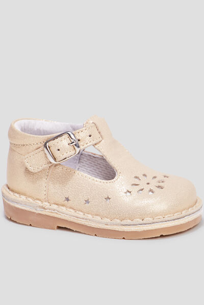 Salomés en cuir rose champagne bébé fille