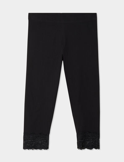 Legging 7/8&egrave;me bandes dentelle noir femme grande taille