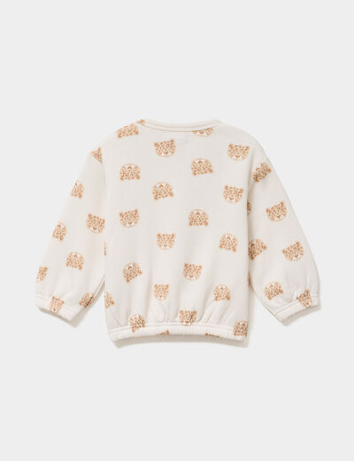Sweat molletonn&eacute; manches longues ecru b&eacute;b&eacute; fille