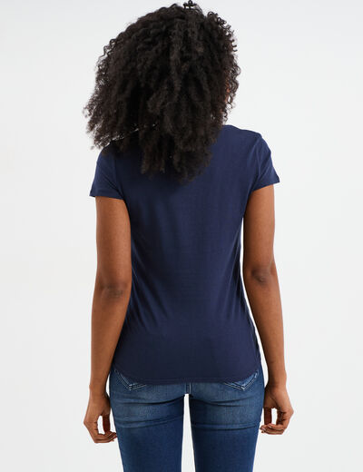 T-shirt coton col rond manches courtes bleu marine femme