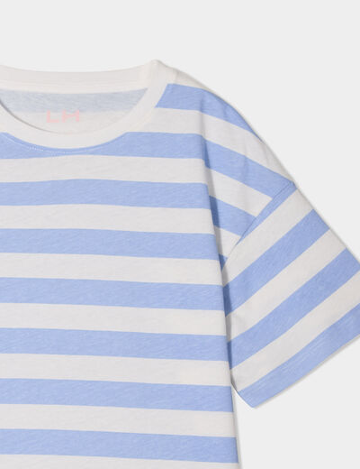 T-shirt col rond manches courtes coton ecru fille