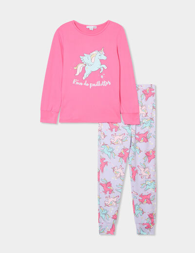 Ensemble pyjama pantalon 2 pièces rose fushia fille