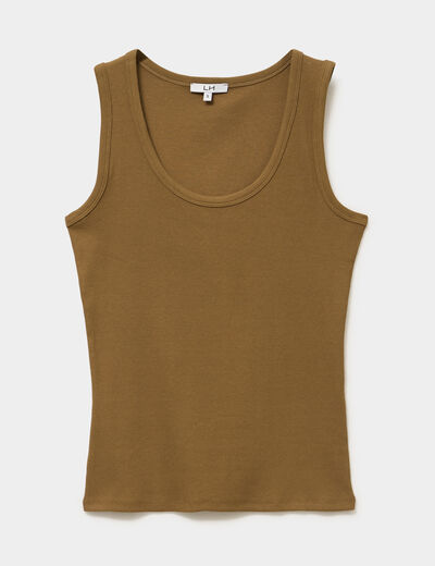 D&eacute;bardeur ajust&eacute; col rond coton beige femme