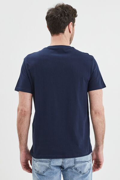 T-shirt col rond manches courtes coton bleu marine homme