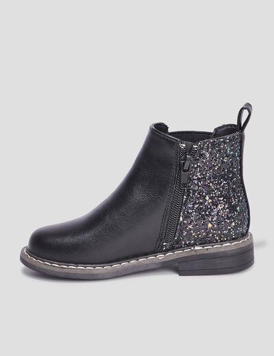 Bottines chelsea à paillettes en cuir noir fille