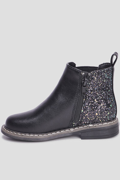 Bottines chelsea à paillettes en cuir noir fille