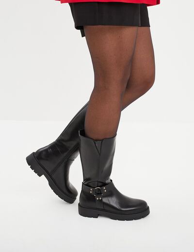 Bottes crantées avec boucles noir femme