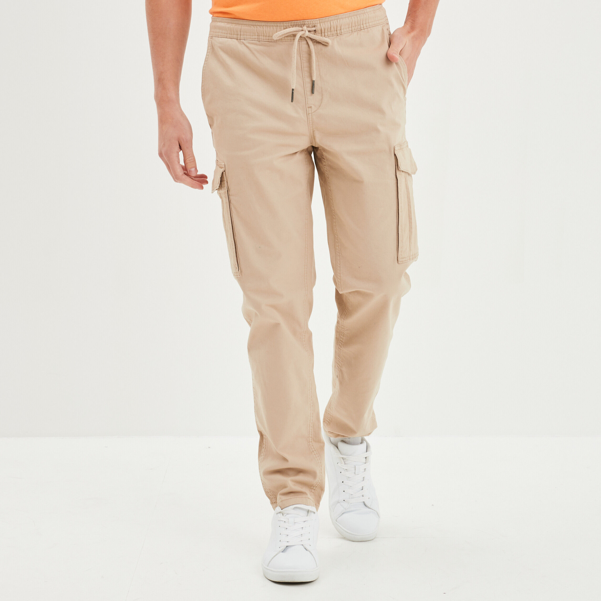 Pantalon cargo en coton beige homme LH
