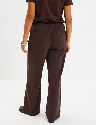 Pantalon large &eacute;lastiqu&eacute; marron fonc&eacute; femme