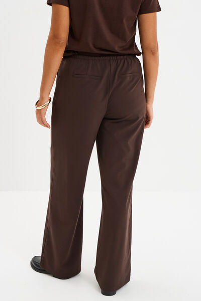 Pantalon large &eacute;lastiqu&eacute; marron fonc&eacute; femme