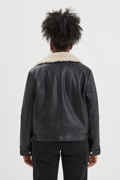 Veste simili cuir col aviateur noir femme