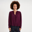 Blouse manches longues col dentelle violet fonc&eacute; femme