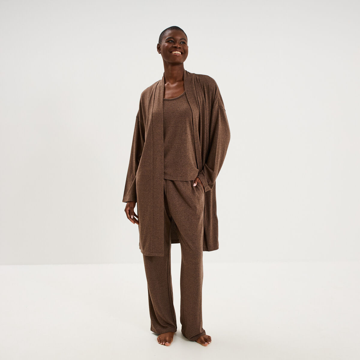 Ensemble pyjama 3 pi&egrave;ces beige femme