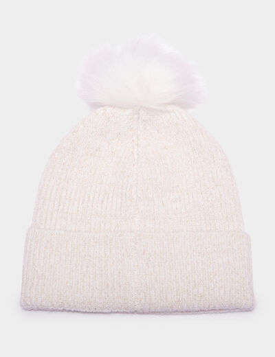 Bonnet à pompon fausse fourrure ivoire fille