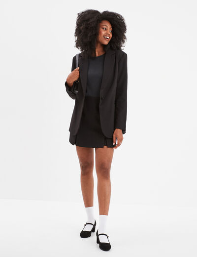 Jupe-short courte droite zippée noir femme