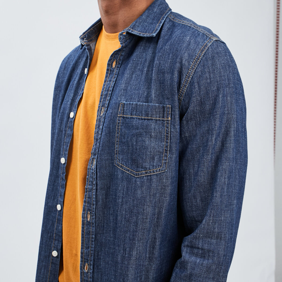 Chemise droite manches longues denim stone homme